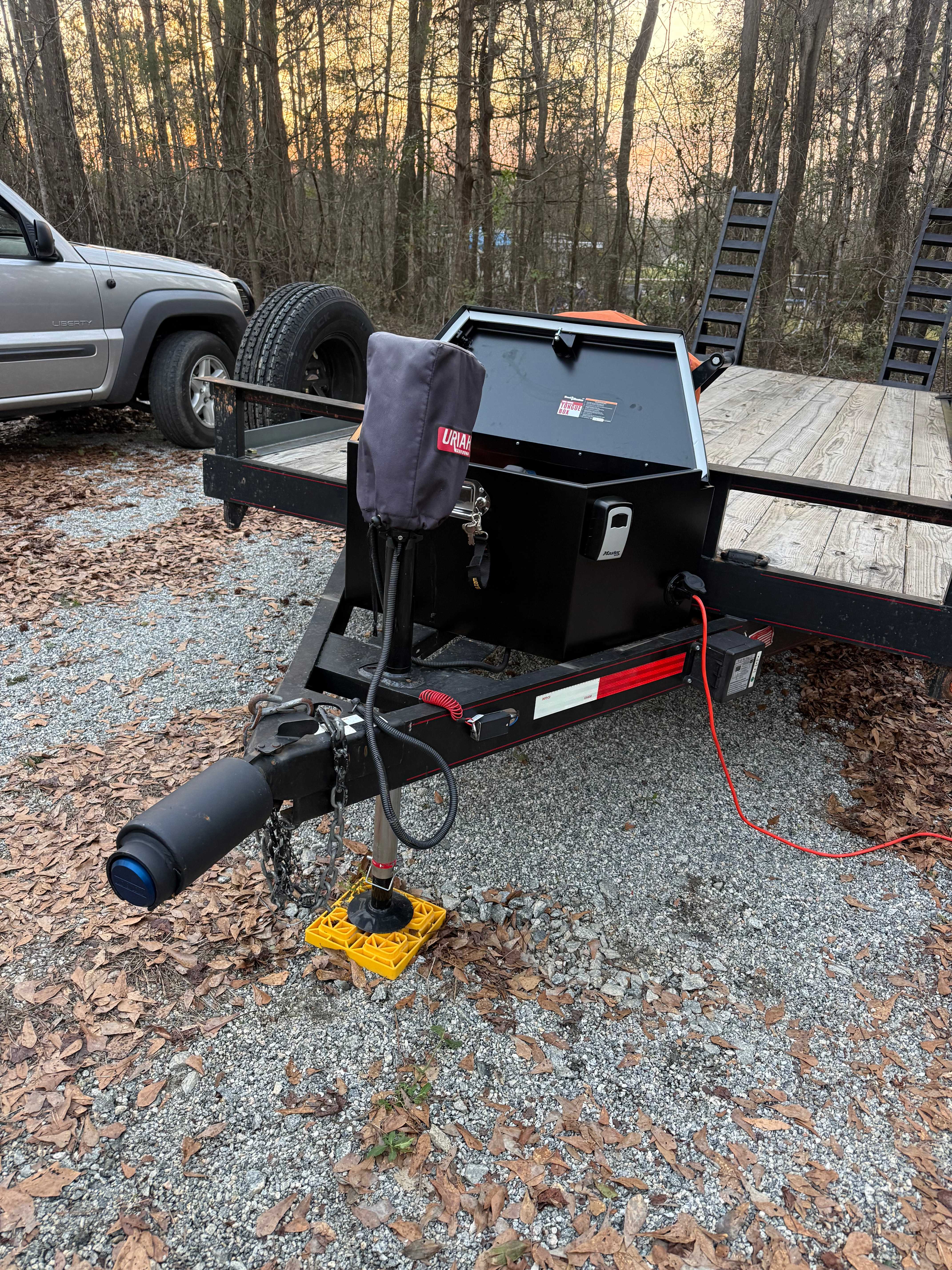 Flatbed trailer loaded and secured for transport